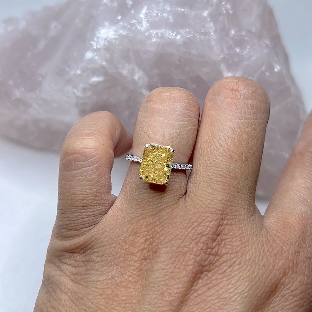 Yellow canary radiant crush ice engagement ring bridal ring - Picture 3 of 10
